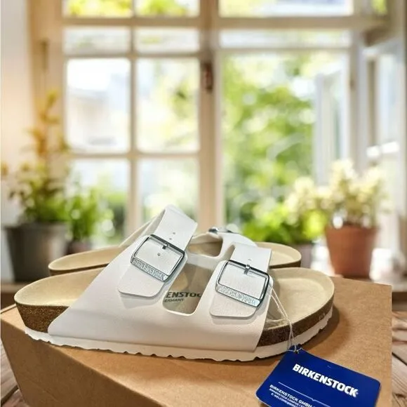 🆕 🔥 New Birkenstock Arizona Regular Width White Sandals Size 43