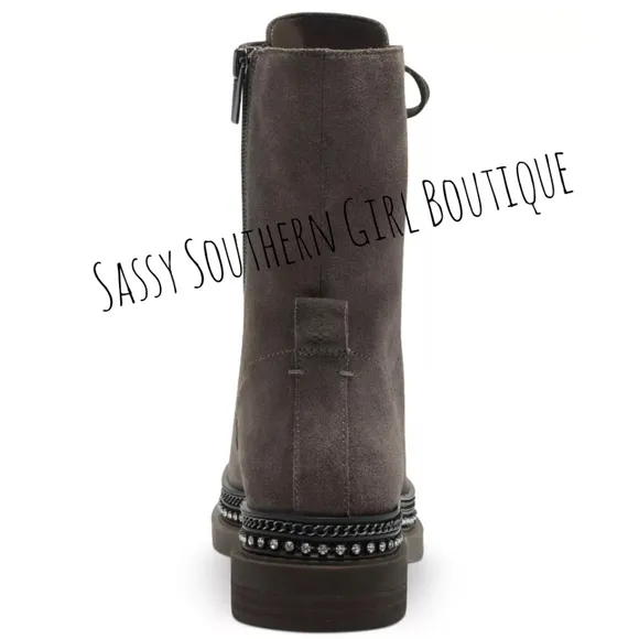 🆕⭐ VINCE CAMUTO suede mocha brown rhinestone combat boots