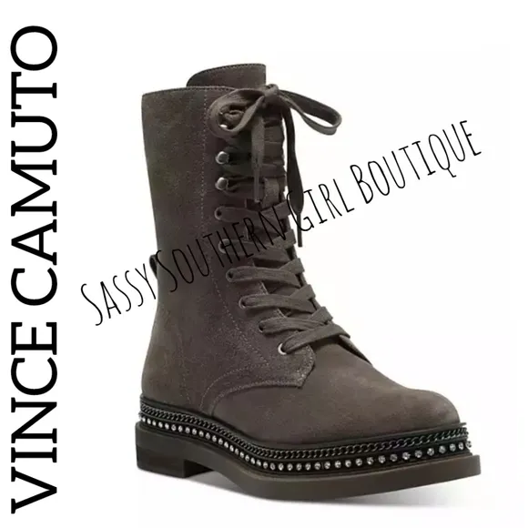 🆕⭐ VINCE CAMUTO suede mocha brown rhinestone combat boots