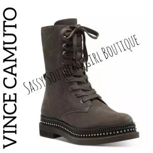 🆕⭐ VINCE CAMUTO suede mocha brown rhinestone combat boots