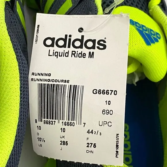 Adidas Liquid Ride M Gray Electric Green Running Shoes Sneakers Mens 10.5