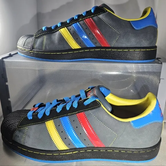 Adidas Original Superstar 2 II CB Grey Shell Rare  Sneakers With Yellow/Blue/Red