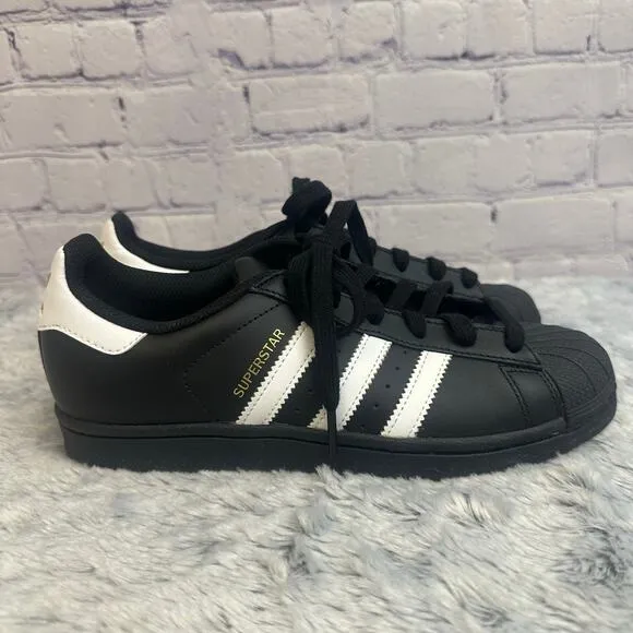 Adidas Originals Superstar Black White Gold Sneakers Shoes Size 5.5 Trefoil