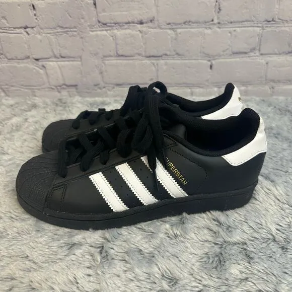 Adidas Originals Superstar Black White Gold Sneakers Shoes Size 5.5 Trefoil