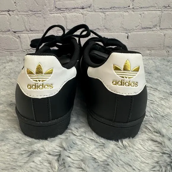 Adidas Originals Superstar Black White Gold Sneakers Shoes Size 5.5 Trefoil