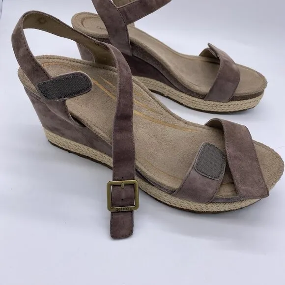 Aetrex Sydney Wedge Sandals 42 US 10.5-11 Suede Espadrille Orthotic Arch Support