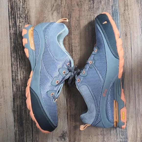 Ahnu Sugarpine Air Mesh Hiking Trail Running Shoes Size 9.0 In Gray &amp; Orange
