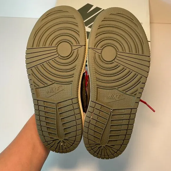 Air Jordan 1 Retro Low Travis Scott Olive Reverse Logo Black Size 12C DZ5909 106