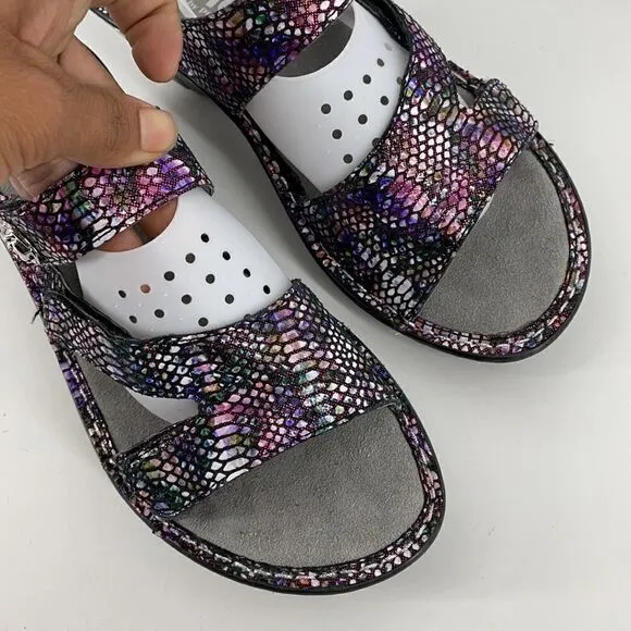 ALEGRIA LOTI SNAKESKIN SANDALS