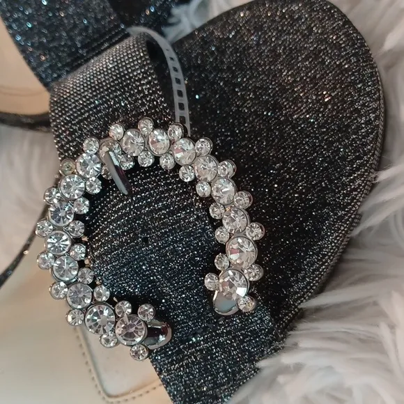 Alex Marie Velvet Rhinestone Buckle Detail Black &amp; Silver Platform Dress Shoes