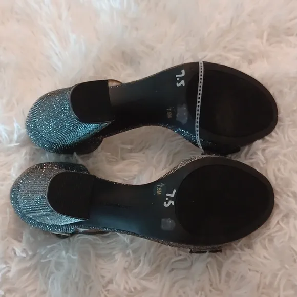 Alex Marie Velvet Rhinestone Buckle Detail Black &amp; Silver Platform Dress Shoes