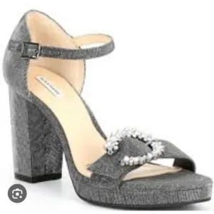 Alex Marie Velvet Rhinestone Buckle Detail Black &amp; Silver Platform Dress Shoes