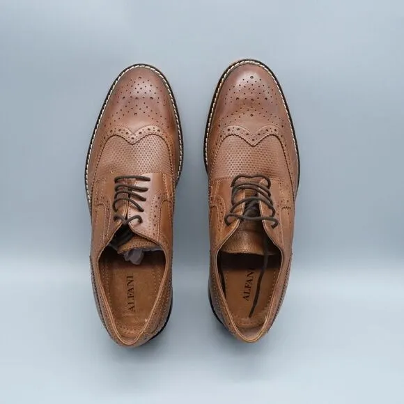 Alfani Tyler Wing-Tip Derby Oxfords Dark Tan Leather Shoes Men's Size 8.5M