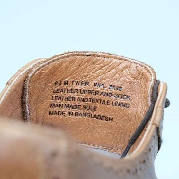 Alfani Tyler Wing-Tip Derby Oxfords Dark Tan Leather Shoes Men's Size 8.5M