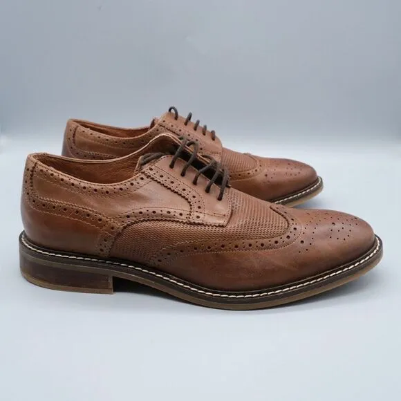 Alfani Tyler Wing-Tip Derby Oxfords Dark Tan Leather Shoes Men's Size 8.5M