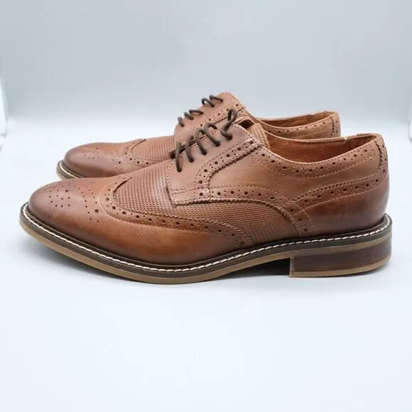 Alfani Tyler Wing-Tip Derby Oxfords Dark Tan Leather Shoes Men's Size 8.5M