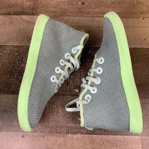 Allbirds Men’s Size 8 Tree Toppers High Top Sneakers Grey Neon Green Mesh Shoes