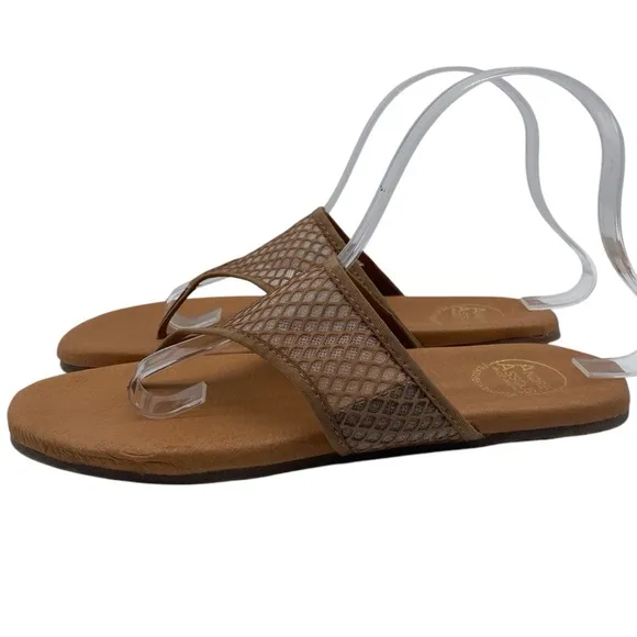 Andre Assous Womens Shoes Paige Sandals Sz 9.5 Brown Mesh Leather Flat Thong