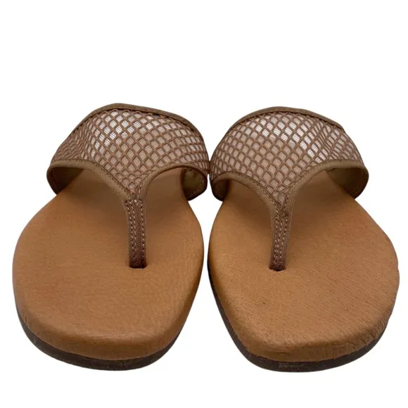Andre Assous Womens Shoes Paige Sandals Sz 9.5 Brown Mesh Leather Flat Thong