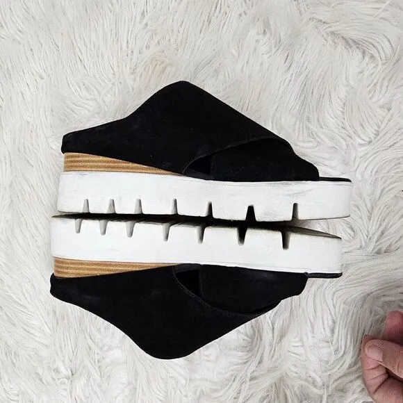 Anthropologie SILENT D Racket Black Suede Platfrom Sandals Size 38