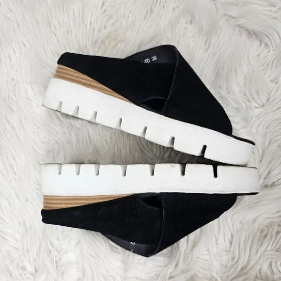Anthropologie SILENT D Racket Black Suede Platfrom Sandals Size 38