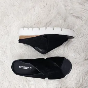 Anthropologie SILENT D Racket Black Suede Platfrom Sandals Size 38