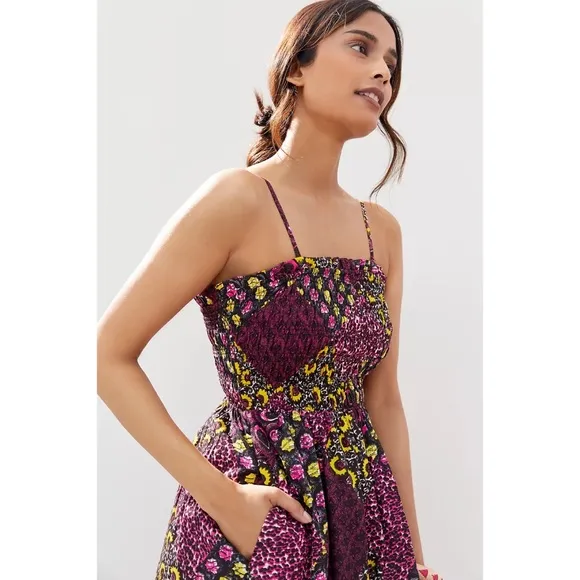Anthropologie Smocked Abstract Midi Dress