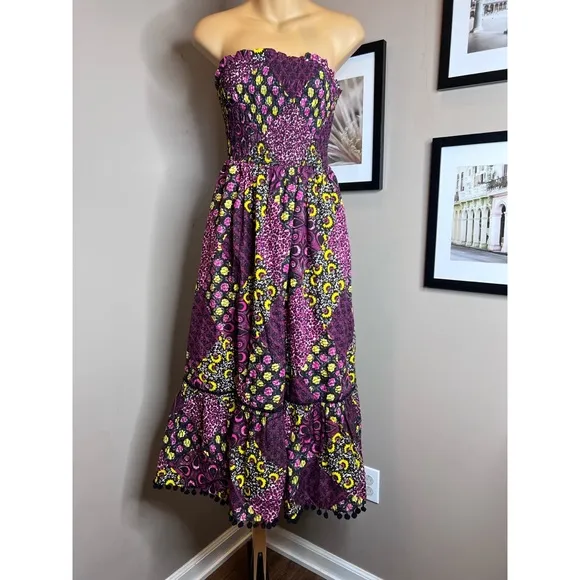 Anthropologie Smocked Abstract Midi Dress