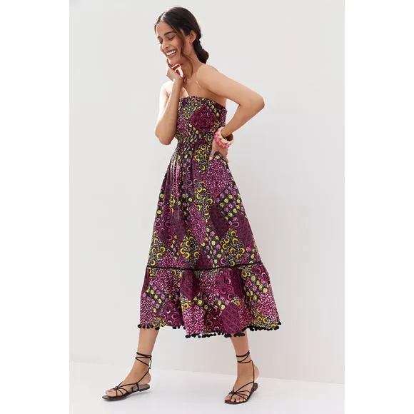 Anthropologie Smocked Abstract Midi Dress