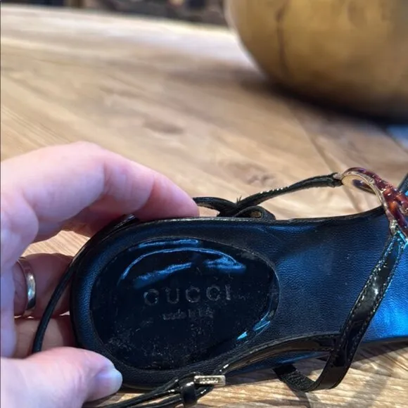 Authentic Gucci logo black kitten heel sandal Women's 10