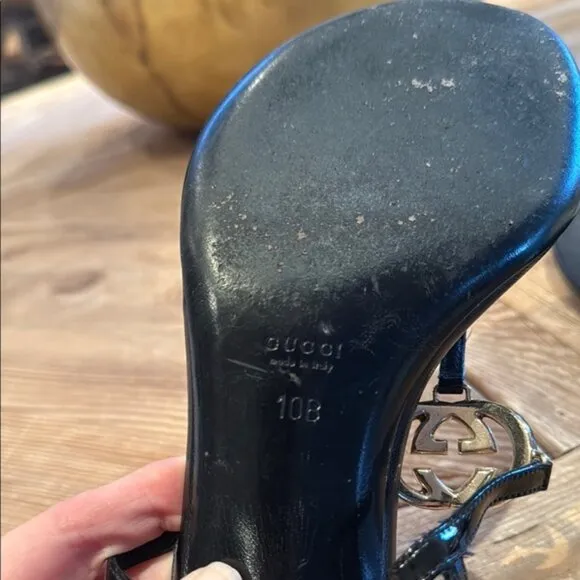 Authentic Gucci logo black kitten heel sandal Women's 10