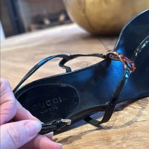 Authentic Gucci logo black kitten heel sandal Women's 10