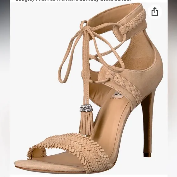 BADGLEY MISCHKA BOMBAY Stiletto Heeled Suede Sandals Nude/Cream Size 10