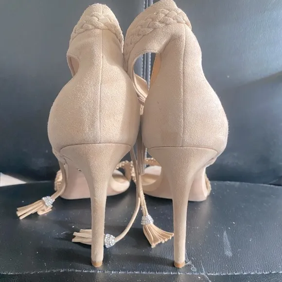 BADGLEY MISCHKA BOMBAY Stiletto Heeled Suede Sandals Nude/Cream Size 10
