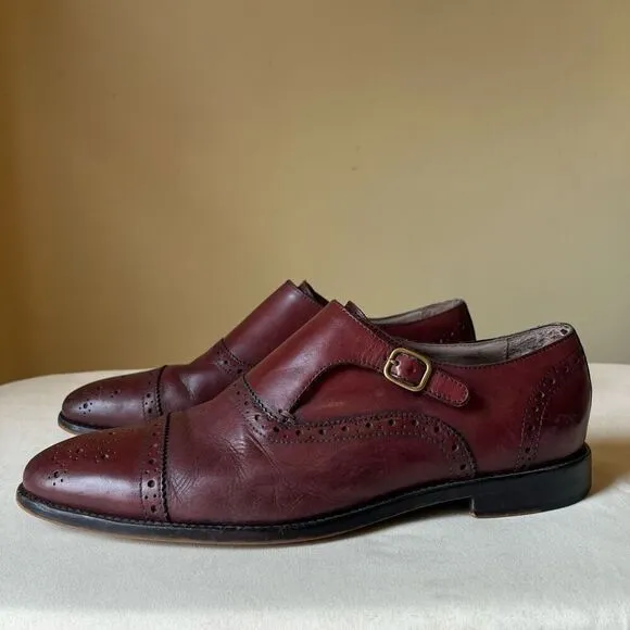 Banana Republic Monk Strap Oxford Dress Shoes Cap Toe Red Brown Leather 10.5