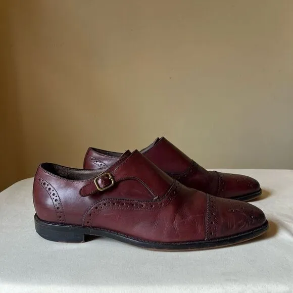 Banana Republic Monk Strap Oxford Dress Shoes Cap Toe Red Brown Leather 10.5