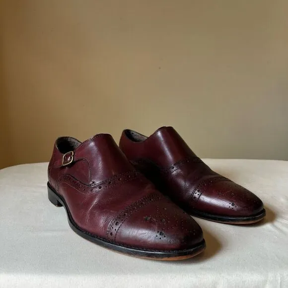 Banana Republic Monk Strap Oxford Dress Shoes Cap Toe Red Brown Leather 10.5