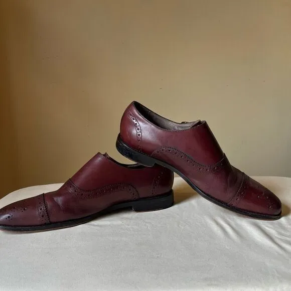 Banana Republic Monk Strap Oxford Dress Shoes Cap Toe Red Brown Leather 10.5