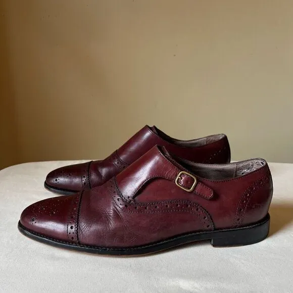Banana Republic Monk Strap Oxford Dress Shoes Cap Toe Red Brown Leather 10.5