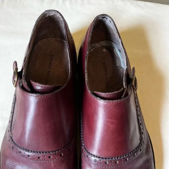 Banana Republic Monk Strap Oxford Dress Shoes Cap Toe Red Brown Leather 10.5