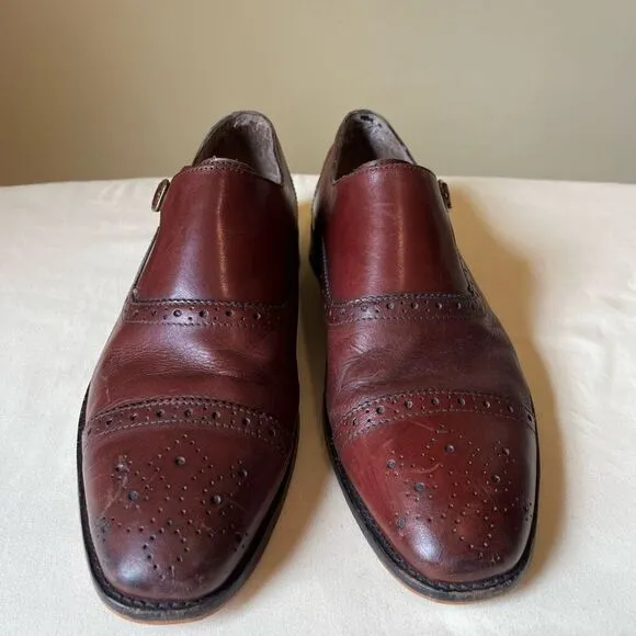 Banana Republic Monk Strap Oxford Dress Shoes Cap Toe Red Brown Leather 10.5