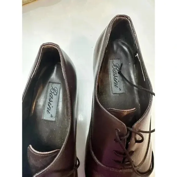 Basini Mens Leather Upper Pointed Toe‎ Lace-Up Dress Shoes Dark Brown Size 12