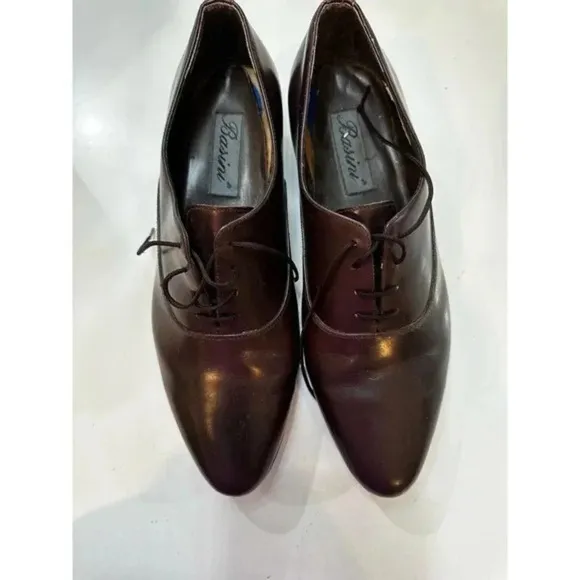 Basini Mens Leather Upper Pointed Toe‎ Lace-Up Dress Shoes Dark Brown Size 12