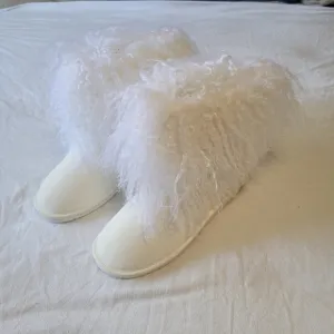 Bearpaw Boots Womens Size 8 Boo White Leather Shearling Fur Casual Shoes
