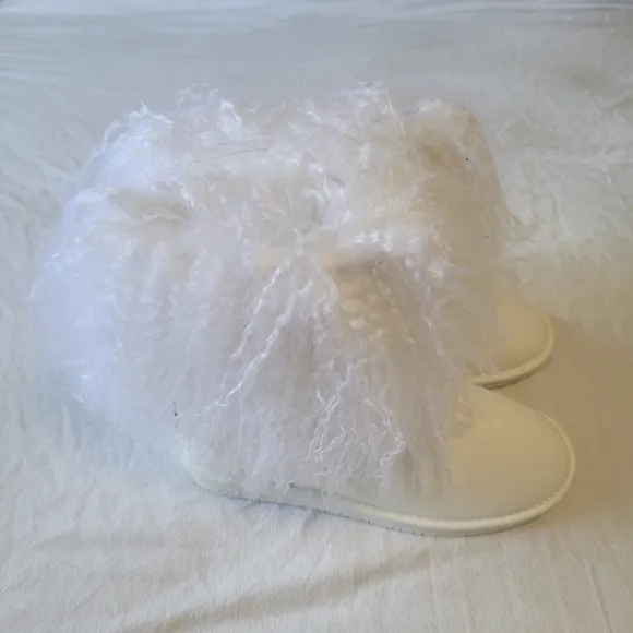Bearpaw Boots Womens Size 8 Boo White Leather Shearling Fur Casual Shoes