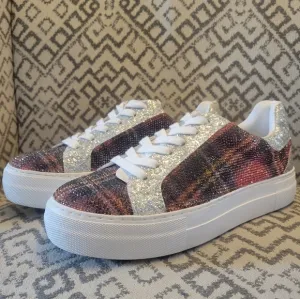 Betsey Johnson Olean Plaid Swarovski Crystal Plaid Sneakers NWOT