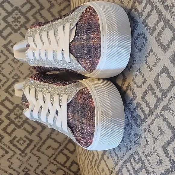 Betsey Johnson Olean Plaid Swarovski Crystal Plaid Sneakers NWOT