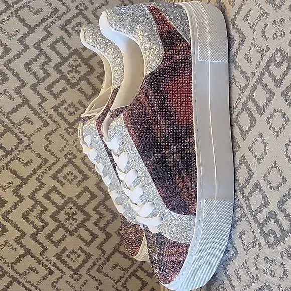 Betsey Johnson Olean Plaid Swarovski Crystal Plaid Sneakers NWOT