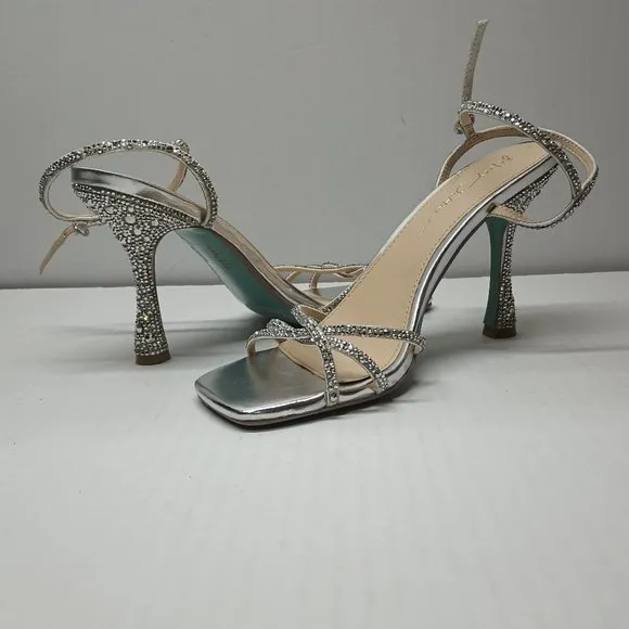 Betsey Johnson Womens SB-Piprr SilverJeweled Dress Sandals Heels Shoes Size 8 M