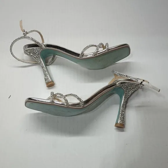 Betsey Johnson Womens SB-Piprr SilverJeweled Dress Sandals Heels Shoes Size 8 M